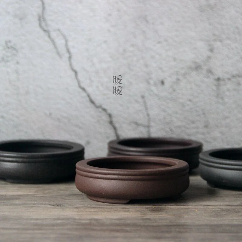 Bonsai Garden China - กระถางบอนไซเซรามิกทรงกลม, จาน, ทรายสีม่วง, ธรรมชาติ, ประเพณีจีน, ตกแต่งโต๊ะหอพัก,