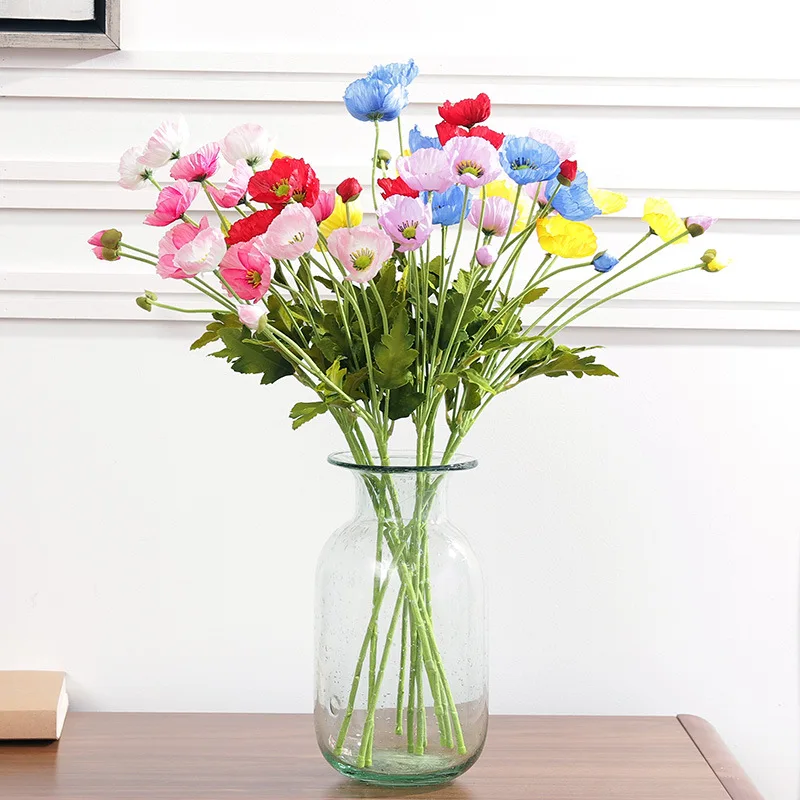 Bonsai Garden Decor - 4หัวดอกไม้ประดิษฐ์ Poppy ดอกไม้ผ้าไหมงานแต่งงาน Buket Pengantin ตกแต่งตกแต่งสวนกลางแจ้ง