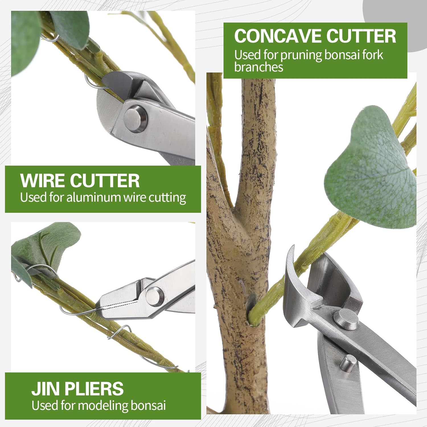 Concave Branch Cutter - ชุดเครื่องมือบอนไซมืออาชีพ ความแข็งสูง 21 ซม. ที่ตัดกิ่งและก้านสแตนเลส พร้อมกรรไกรตัดละเอียด