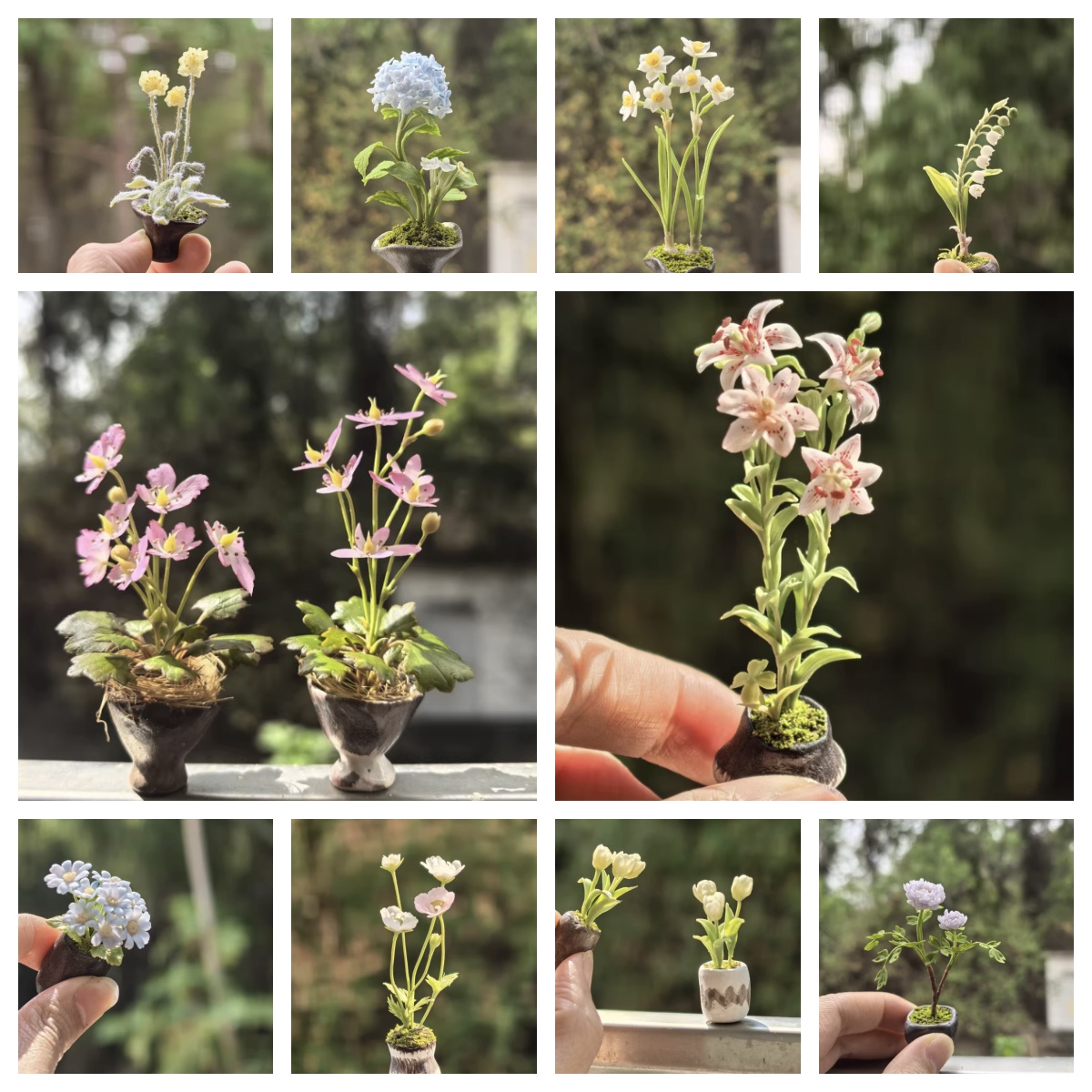 Bonsai Garden Decor - Handmade Miniature ดอกไม้ชุดสมจริง 1/12 Clay ดอกทิวลิปลิลลี่