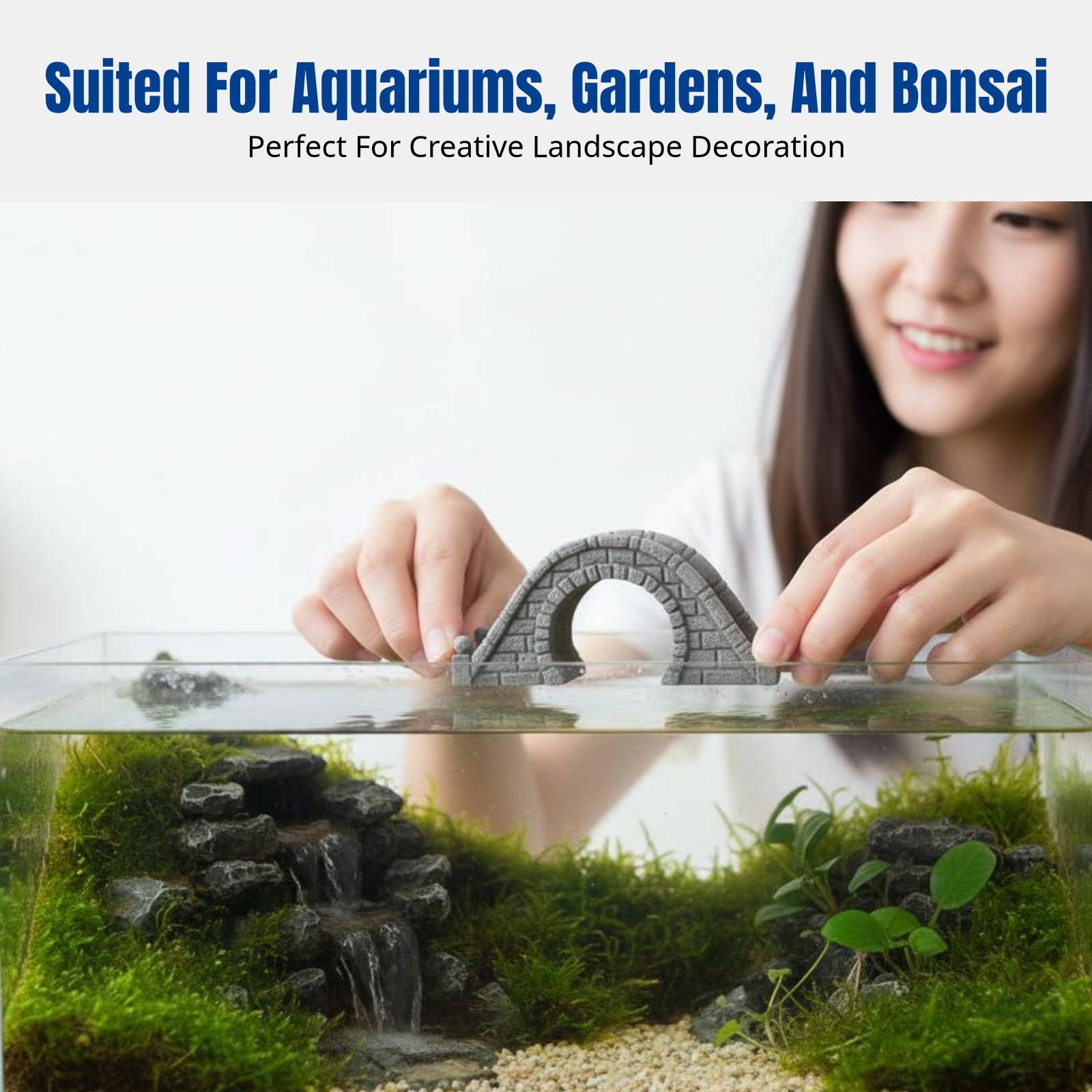 Bonsai Garden China - สะพานหินเรซิ่นตกแต่งสวนขนาดเล็ก, ของประดับบอนไซ, อุปกรณ์ตกแต่งตู้ปลา, ของตกแต่งสวนน้ำไหล