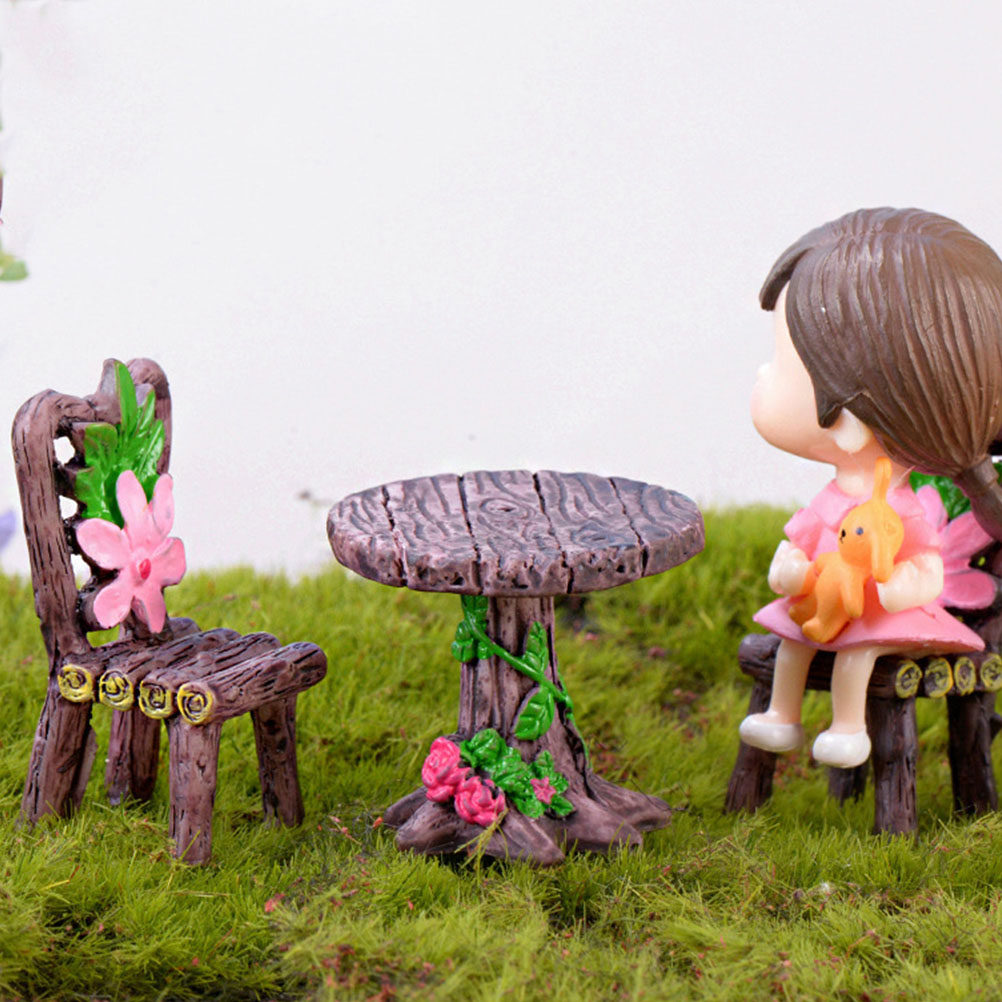 Bonsai Garden Decor - ชุดเก้าอี้และโต๊ะเรซินขนาดเล็ก 5 ชุด สำหรับตกแต่งสวน งานฝีมือ ตกแต่งบ้าน
