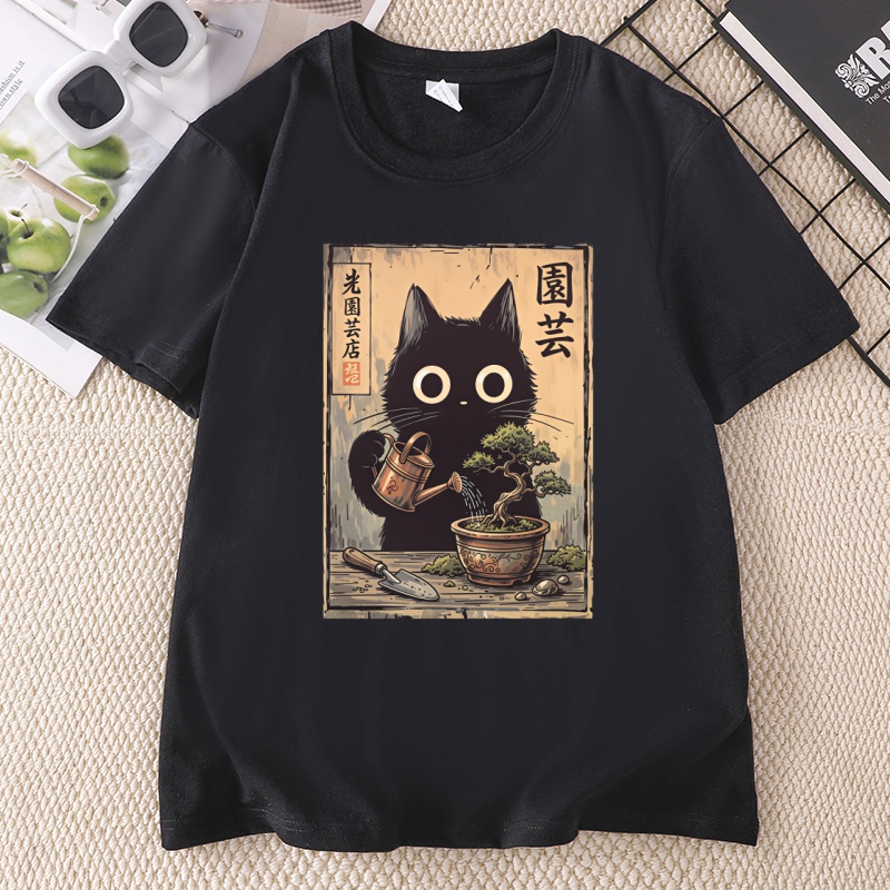 เสื้อยืดลายแมวดำบอนไซ สไตล์ญี่ - Bonsai Garden China บทวิจารณ์และราคา