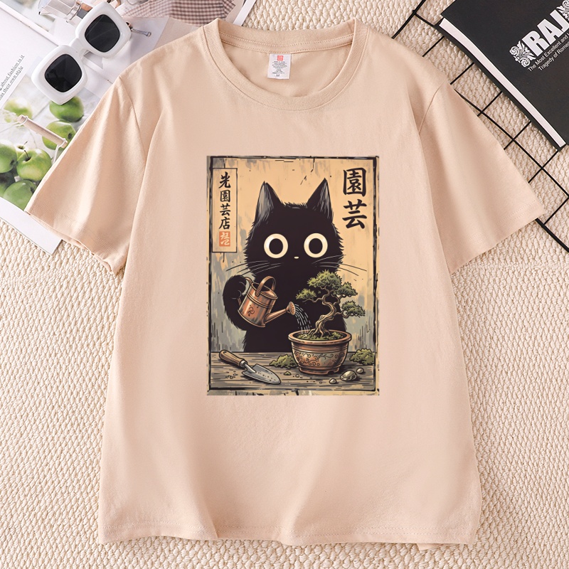 เสื้อยืดลายแมวดำบอนไซ สไตล์ญี่ - Bonsai Garden China บทวิจารณ์และราคา