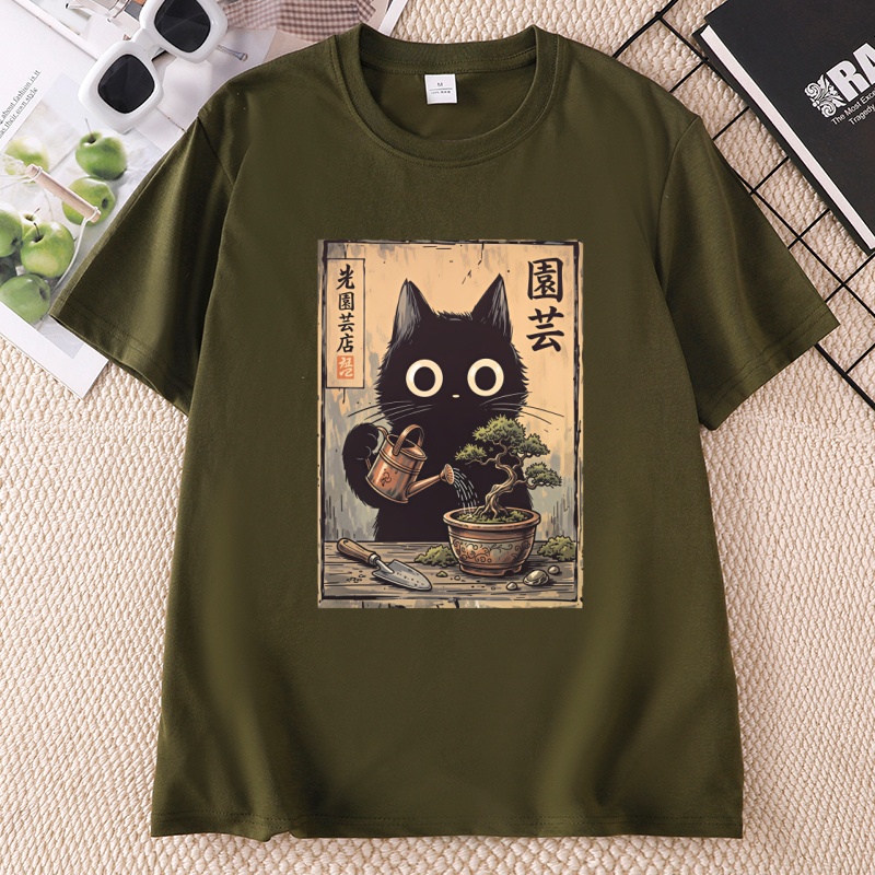 เสื้อยืดลายแมวดำบอนไซ สไตล์ญี่ - Bonsai Garden China บทวิจารณ์และราคา